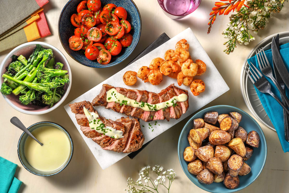 Terre & mer : crevettes et rumsteak