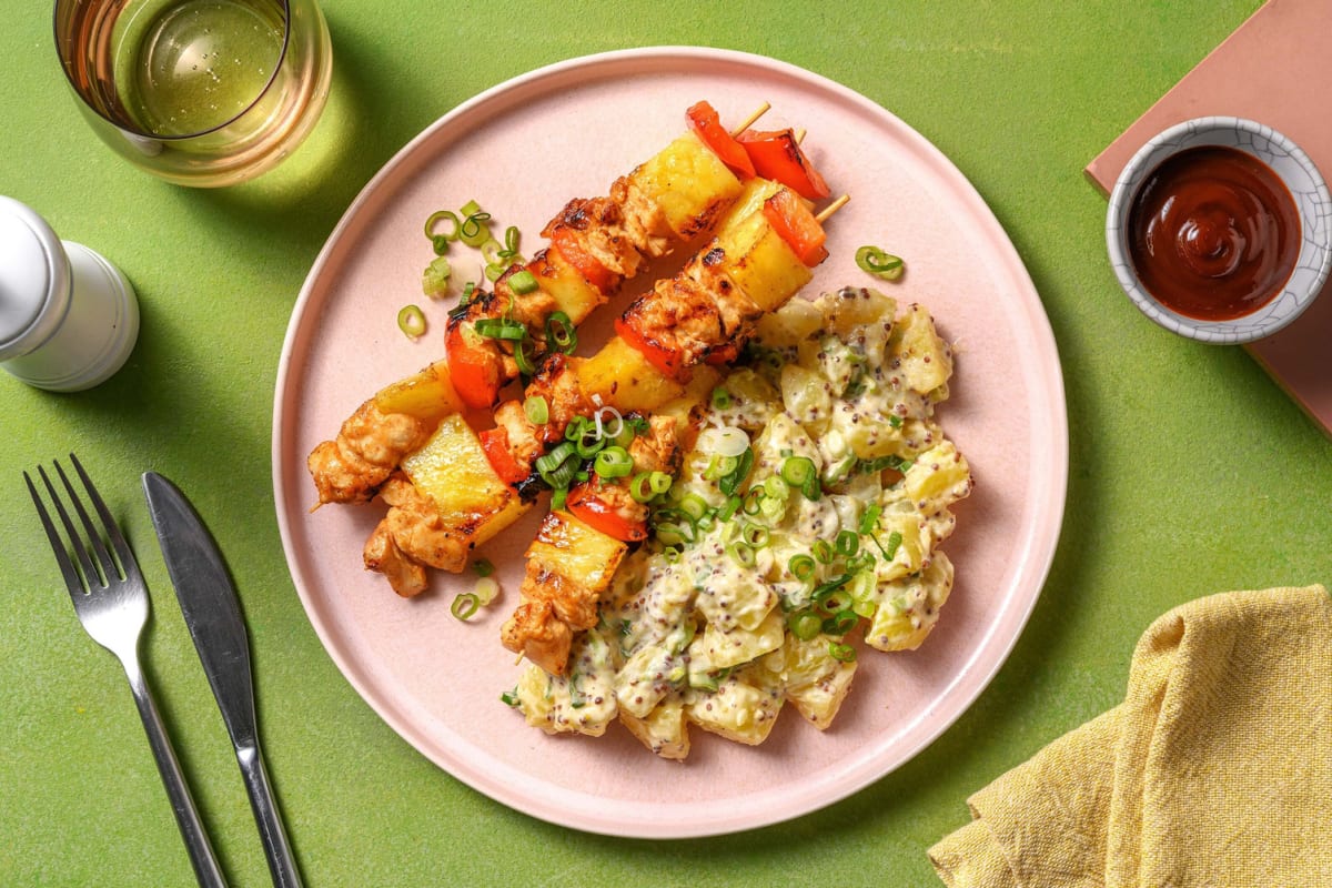 Brochettes de poulet sucré et d’ananas