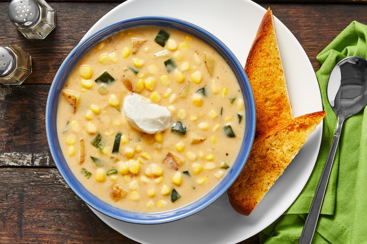 Sweet Corn And Poblano Chowder Recipe Hellofresh 