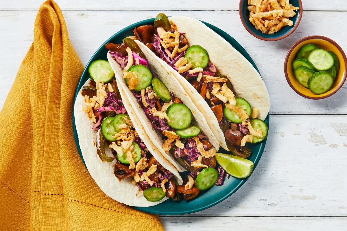 Sweet Soy Mushroom & Pepper Tacos