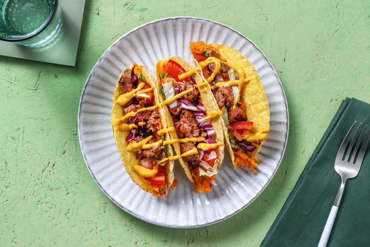 Vegan taco's met  gekruid vegetarisch vlees