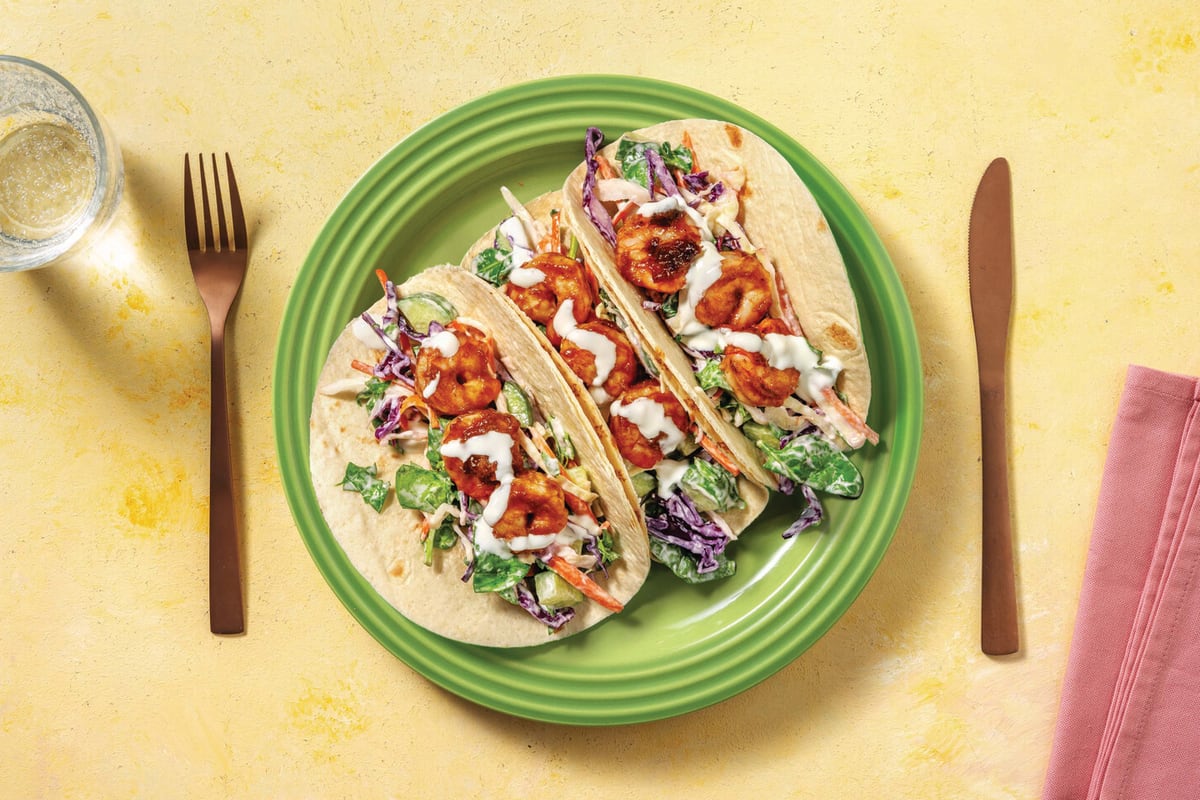 Tamarind-Glazed Prawn Tacos with Aioli Slaw & Yoghurt