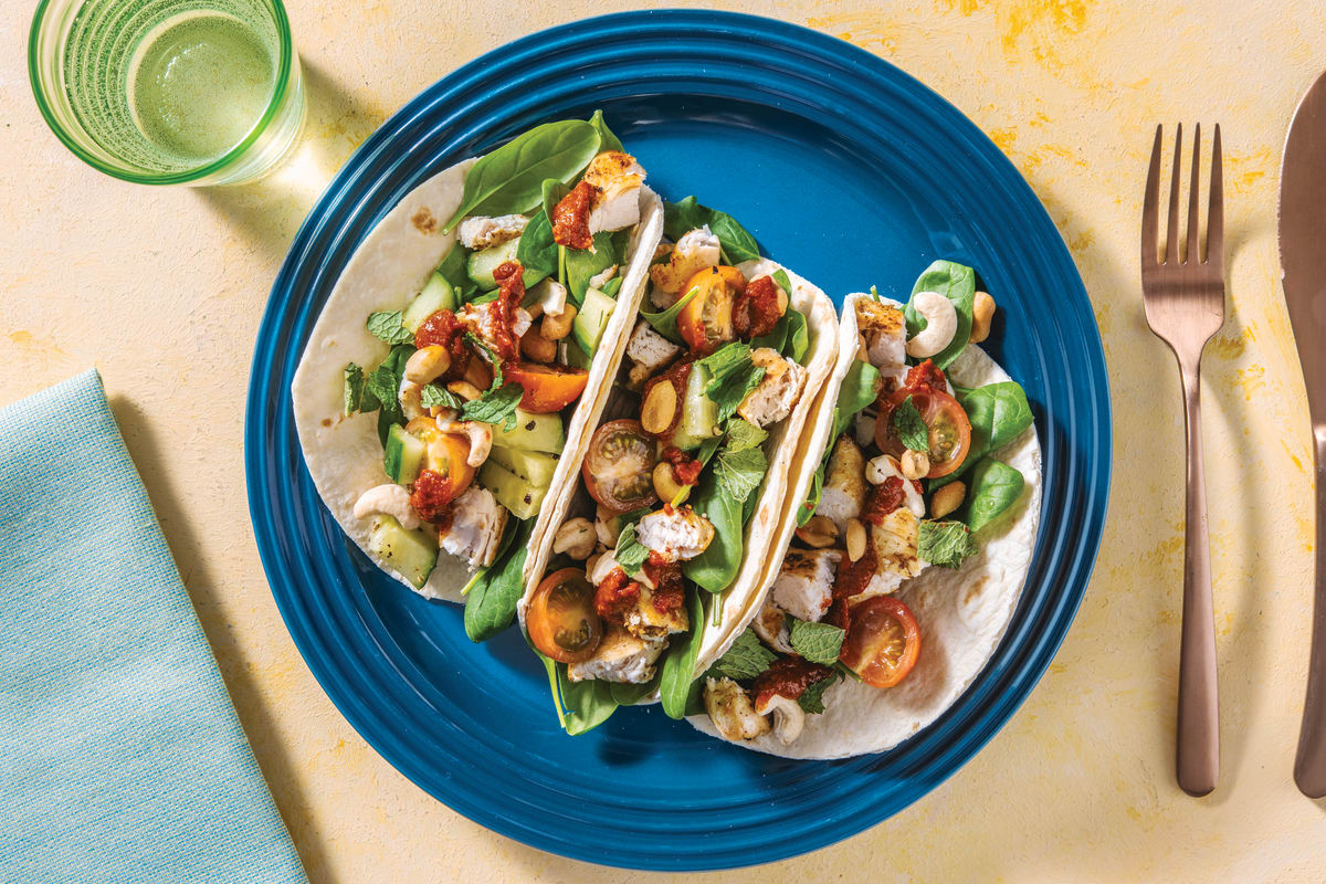 Indian Chicken Tacos with Spinach & Salsa