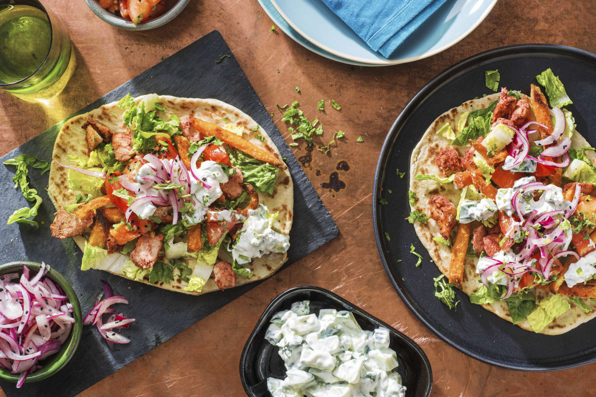 Tandoori Chicken Naan and Sweet Potato Fries,