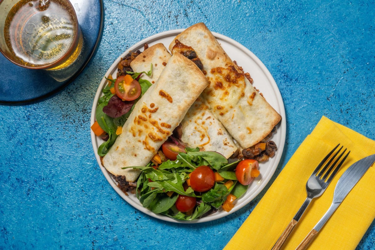 Chicken Tenders, Sweet Pepper and Black Bean Taquitos