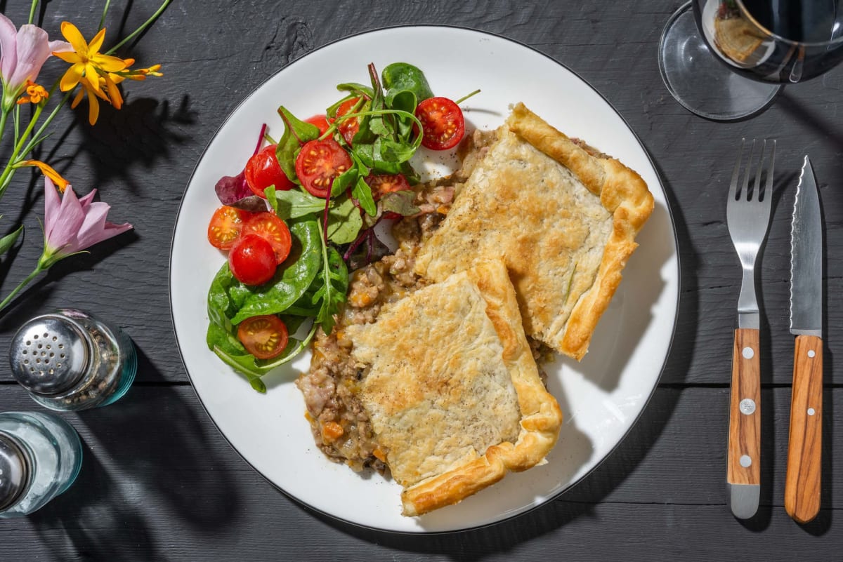 Tarte au bison, au bacon et aux champignons