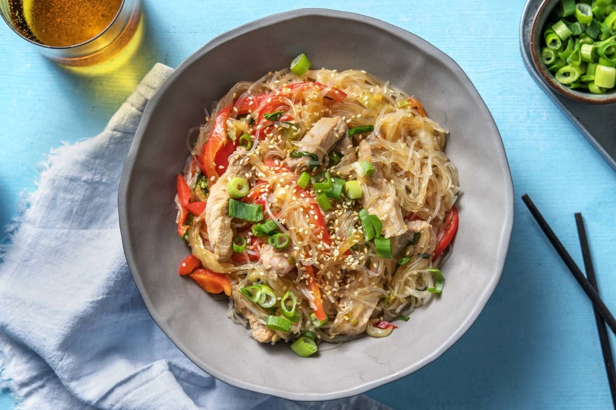 Teriyaki-Glasnudeln mit Schweinefilet & Pak Choi