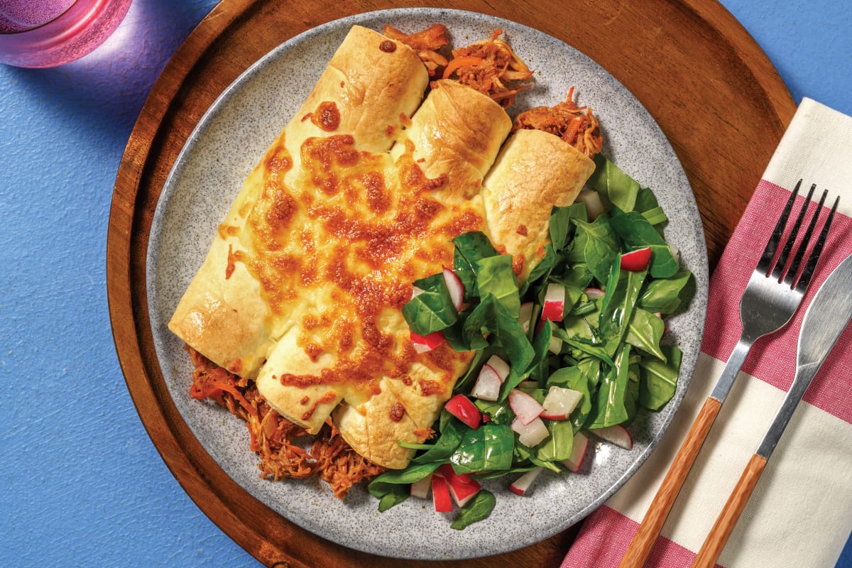 Tex-Mex Cheesy Pulled Pork Enchiladas