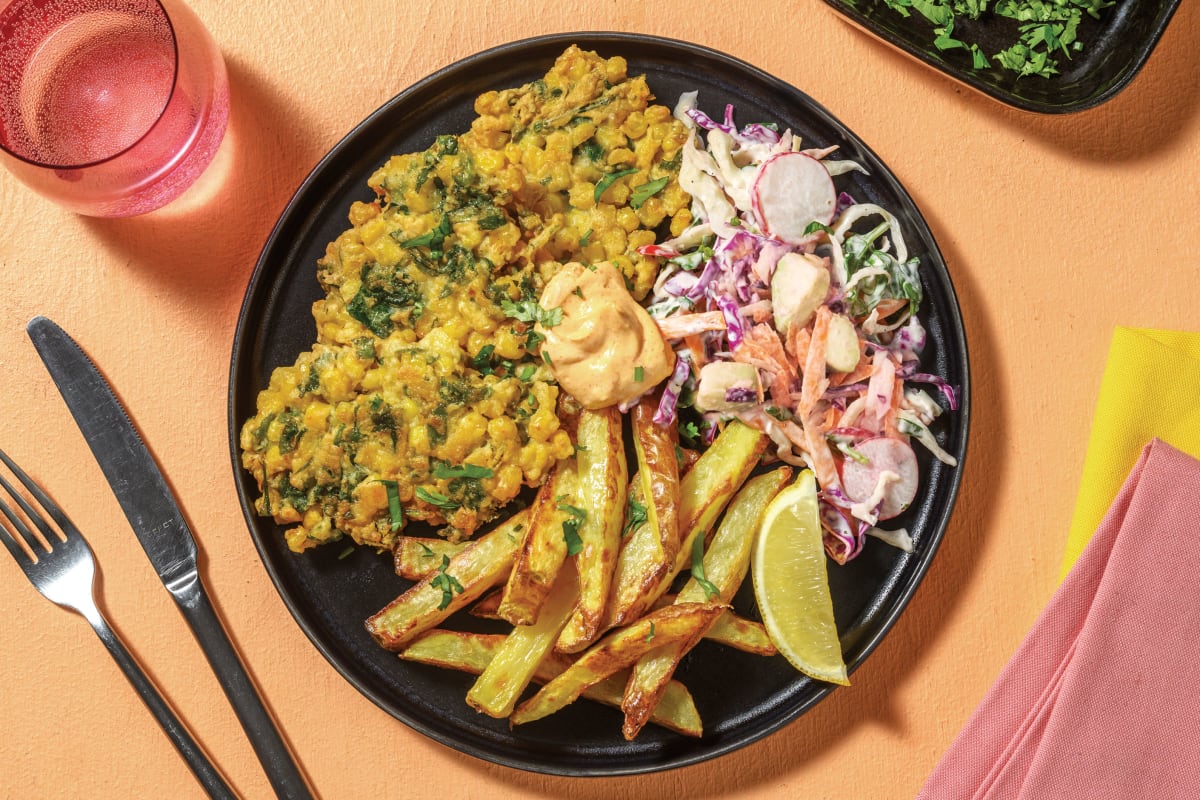 Tex-Mex Corn Fritters & Creamy Avocado Slaw