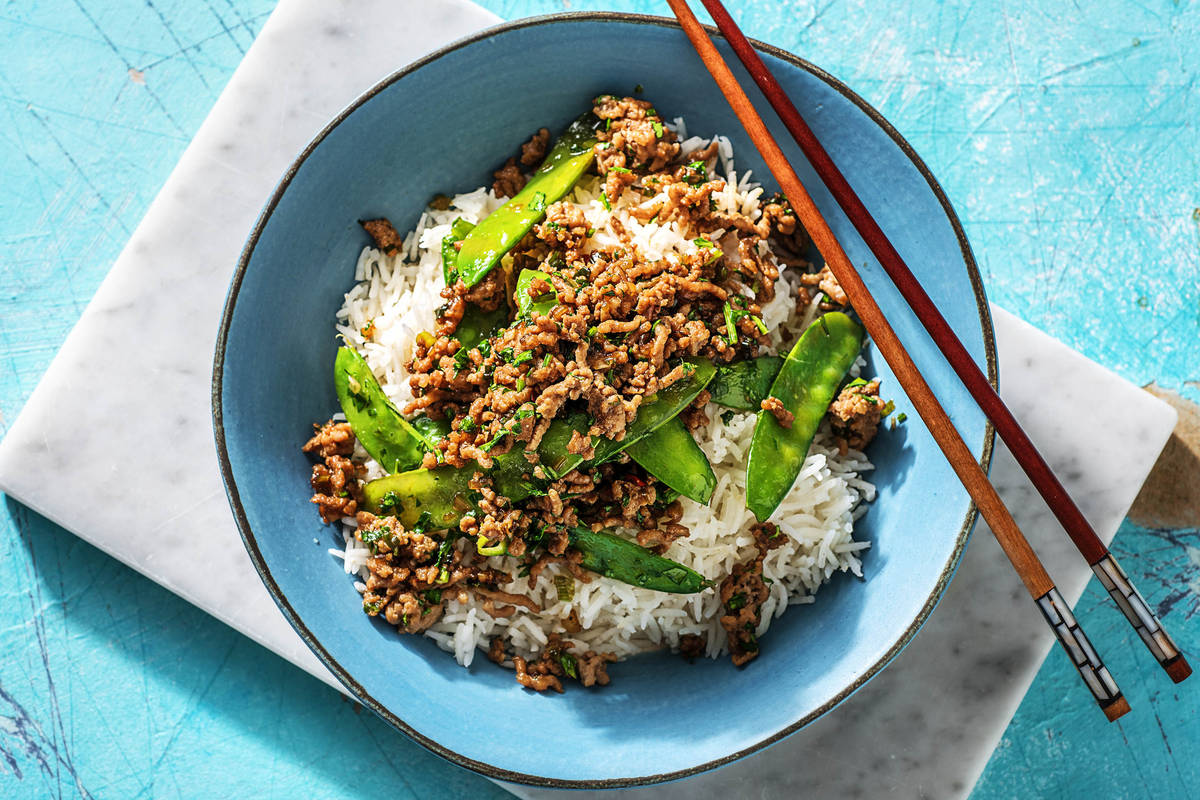 Pork StirFry with Rice & Mangetout Recipe HelloFresh
