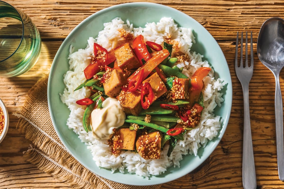 Chinese Tofu & Garlic-Ginger Rice Bowl