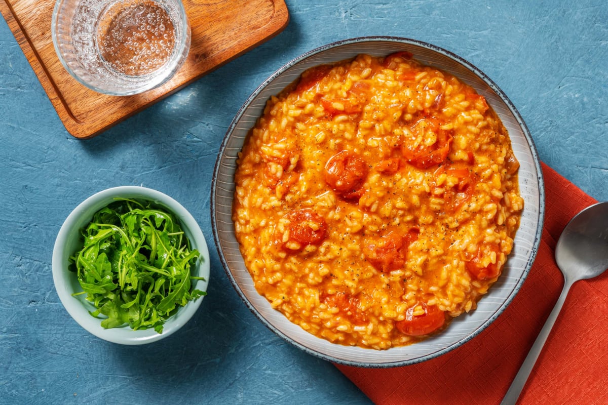 Risotto à la tomate, au lait de coco et basilic