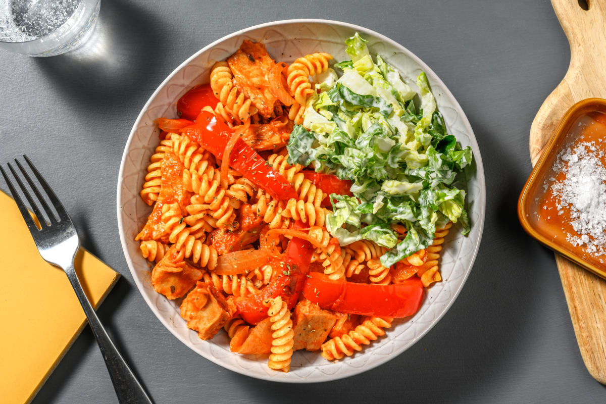 Paprikatopf mit veganen Filetstücken 