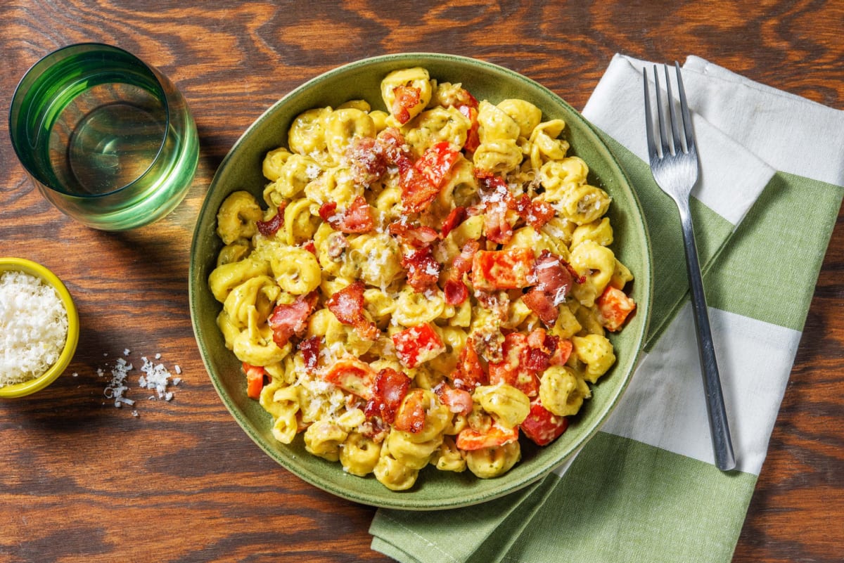 Cheese Tortellini and Crispy Bacon