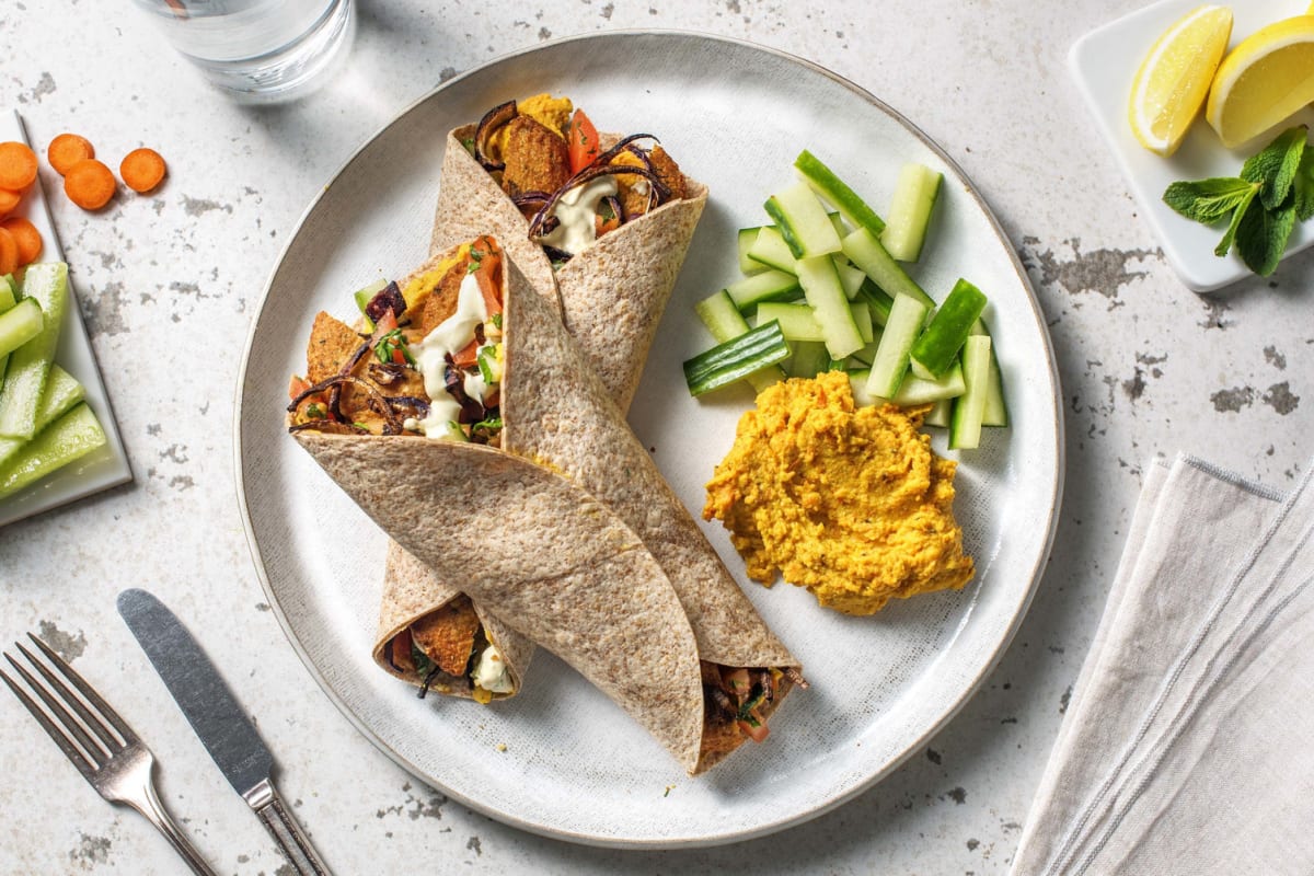 Tortilla's met wortelhummus en falafel