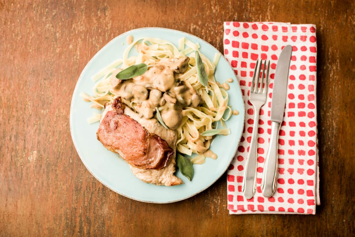 Truten-Saltimbocca zu Tagliatelle