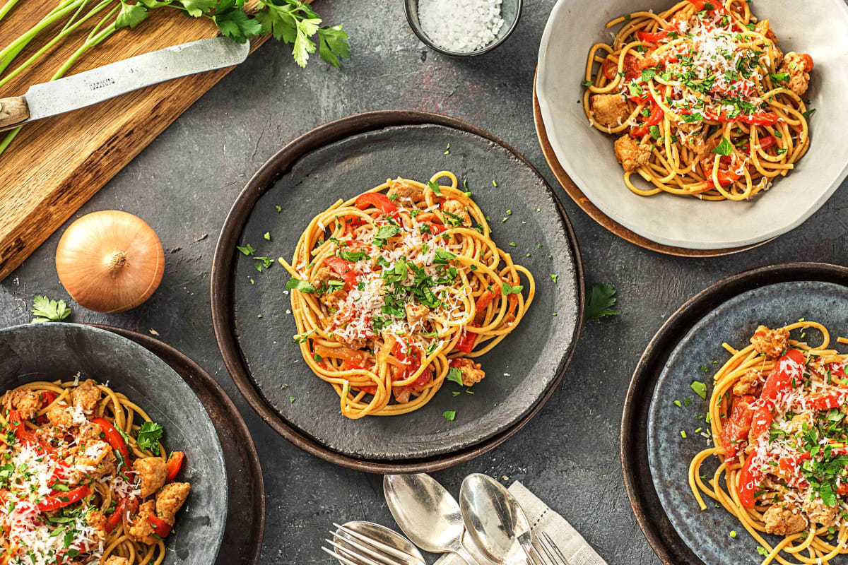 Tuscan Sausage and Pepper Spaghetti