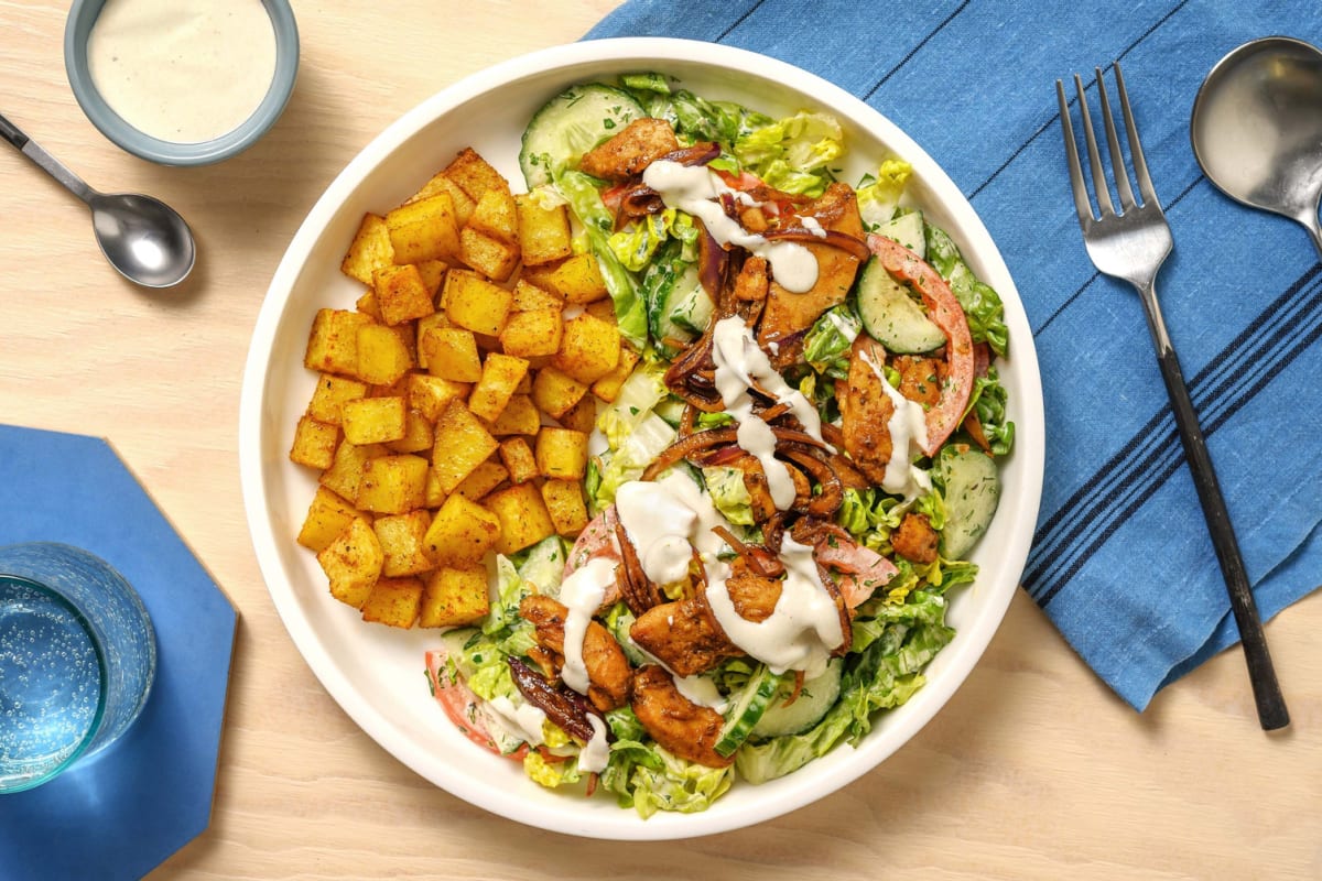 Veganer Schawarma-Teller mit Tahini-Dressing