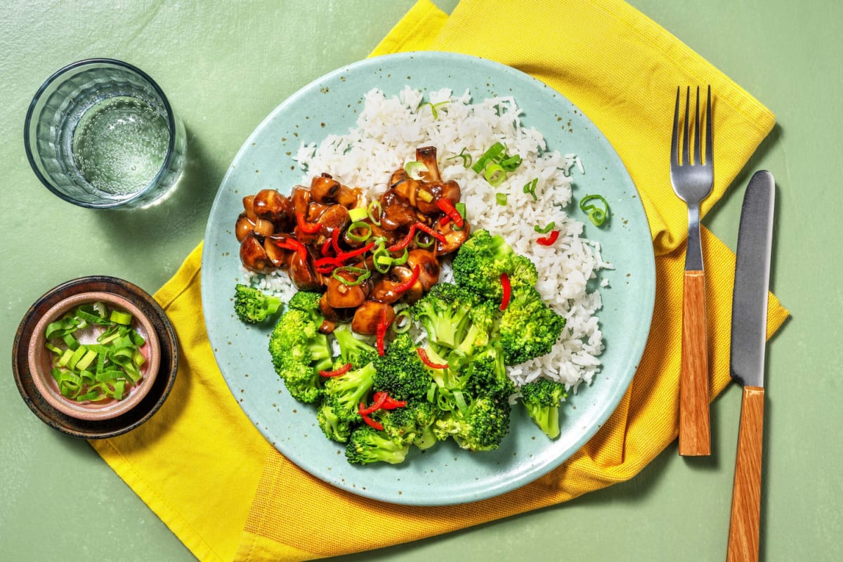 Veganes Donbori! Bowl mit marinierten Pilzen