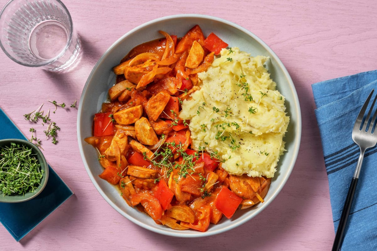 Veganes rauchiges Würstchen-Gulasch