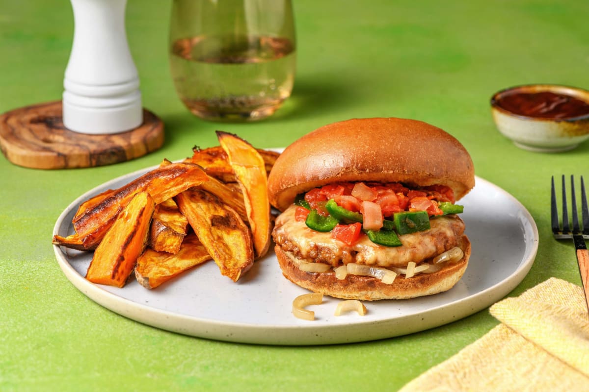 Burgers végé au cheddar et au piment poblano