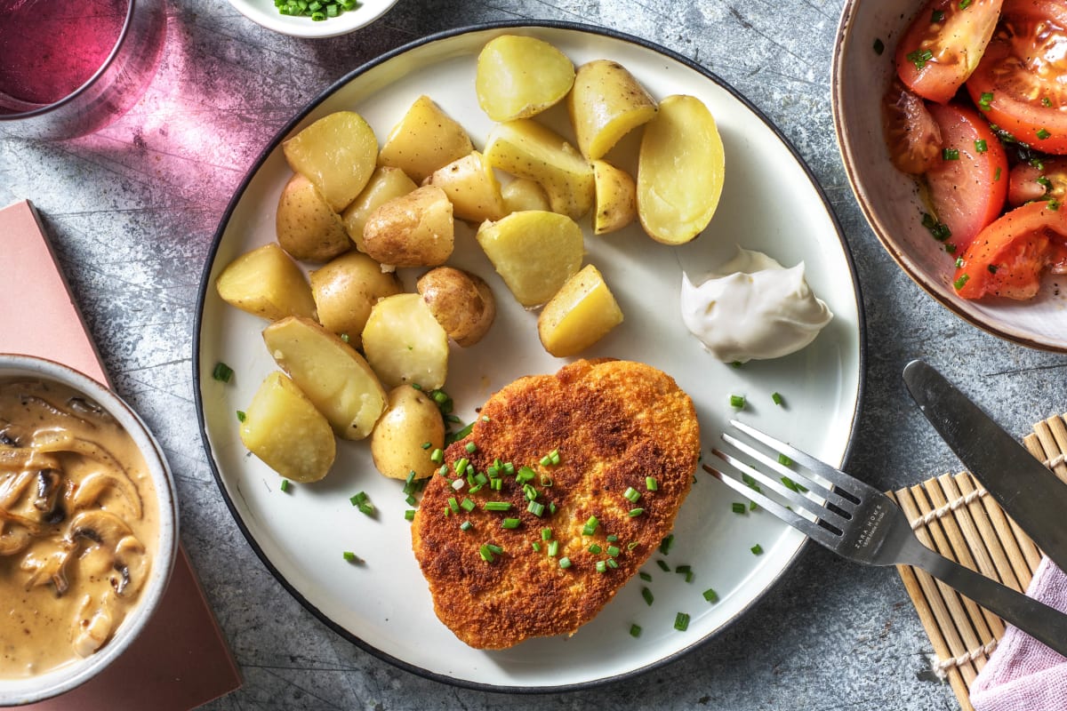 Vegetarische schnitzel met champignonroomsaus