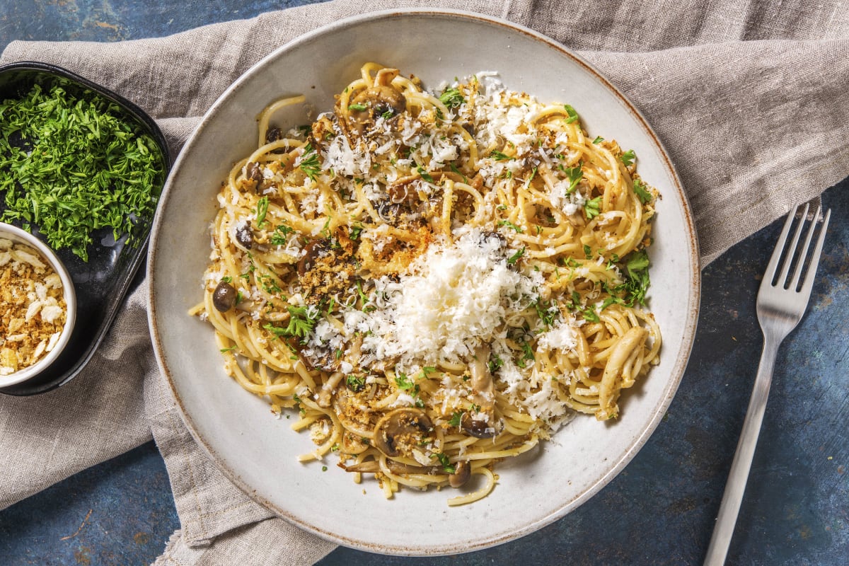 Vegetarische spaghetti carbonara