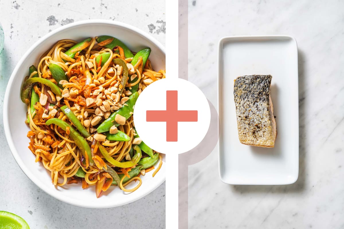 Veggie Noodle Stir fry and Roasted Salmon