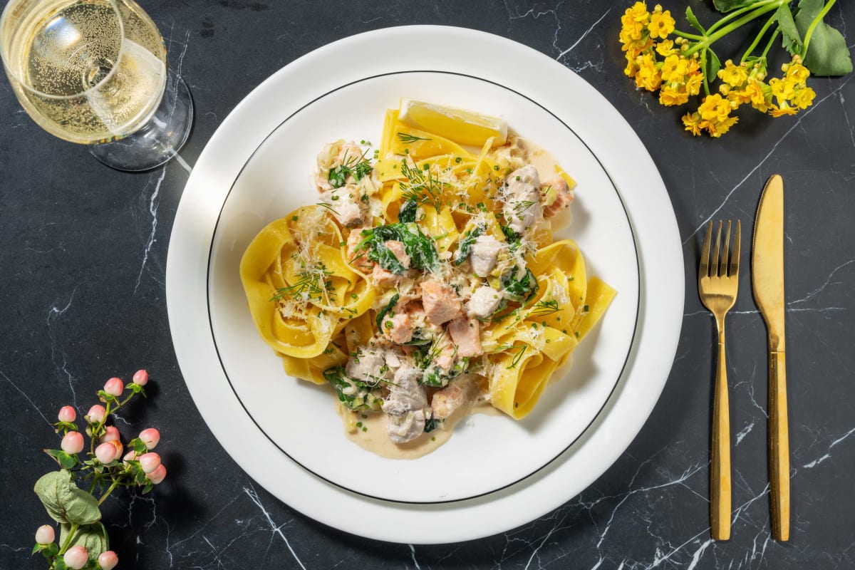 Pappardelle fraîches et poisson poché