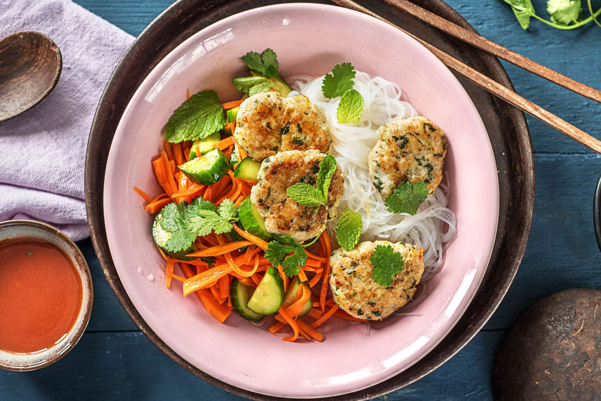 Vietnamese Chicken Bun Cha with Pickled Veggies and Vermicelli Noodles