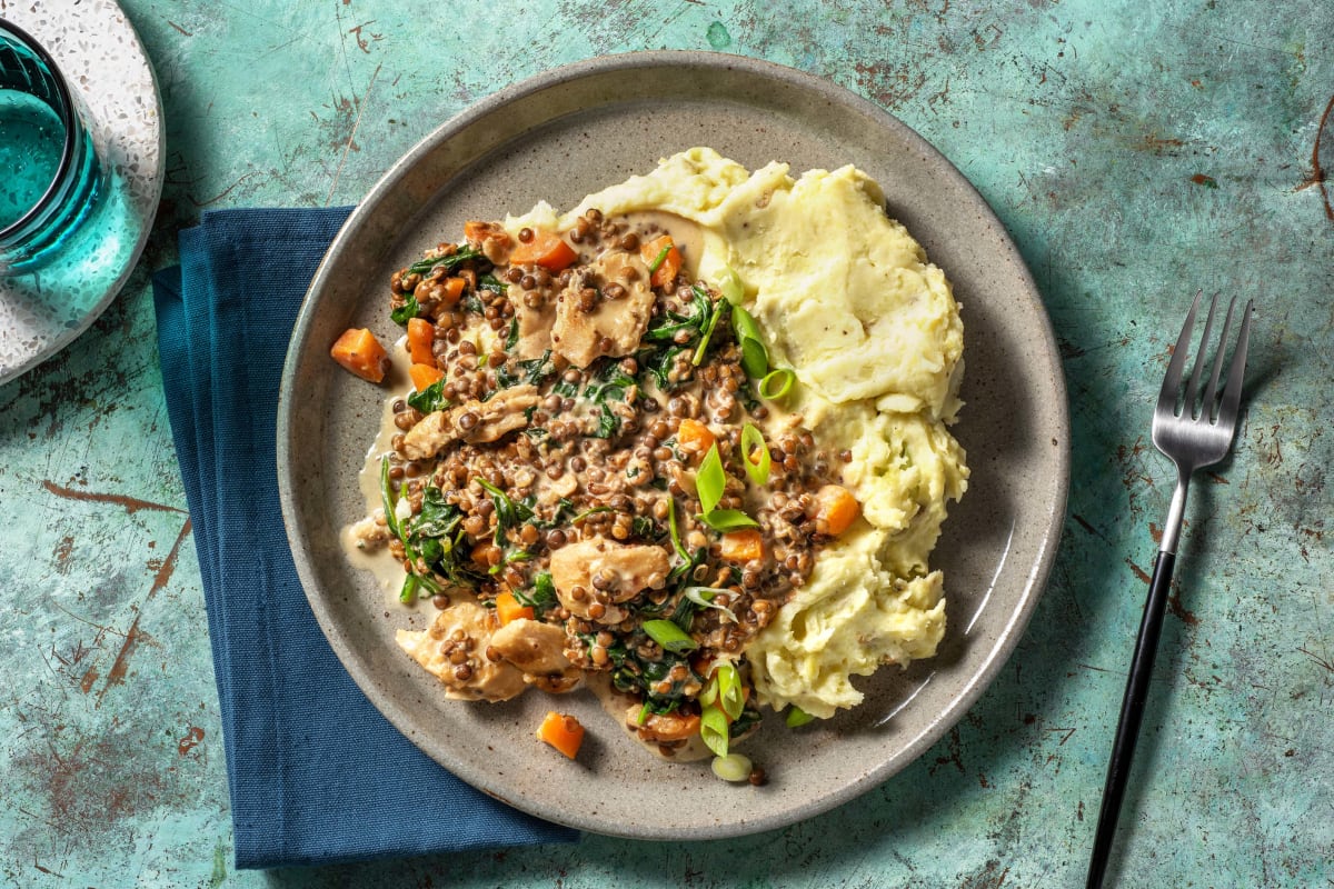 Creamy Lentils and Plant Based Chicken