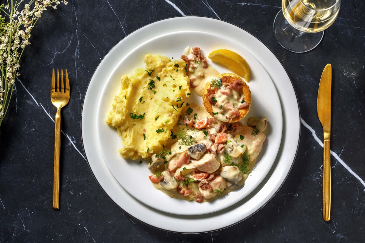 Vol-au-vent au poisson et crevettes grises