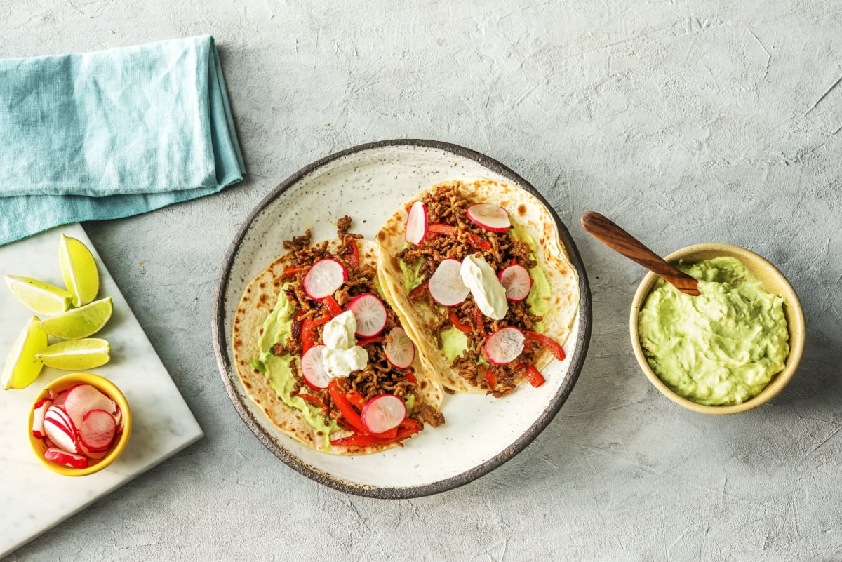 Ground Beef and Guacamole Tacos