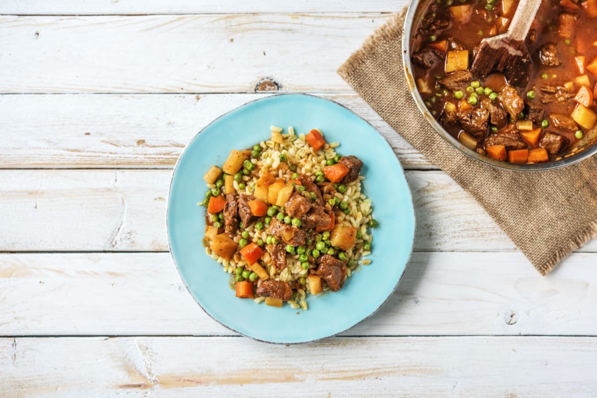 Hearty Beef Stew Over Barley