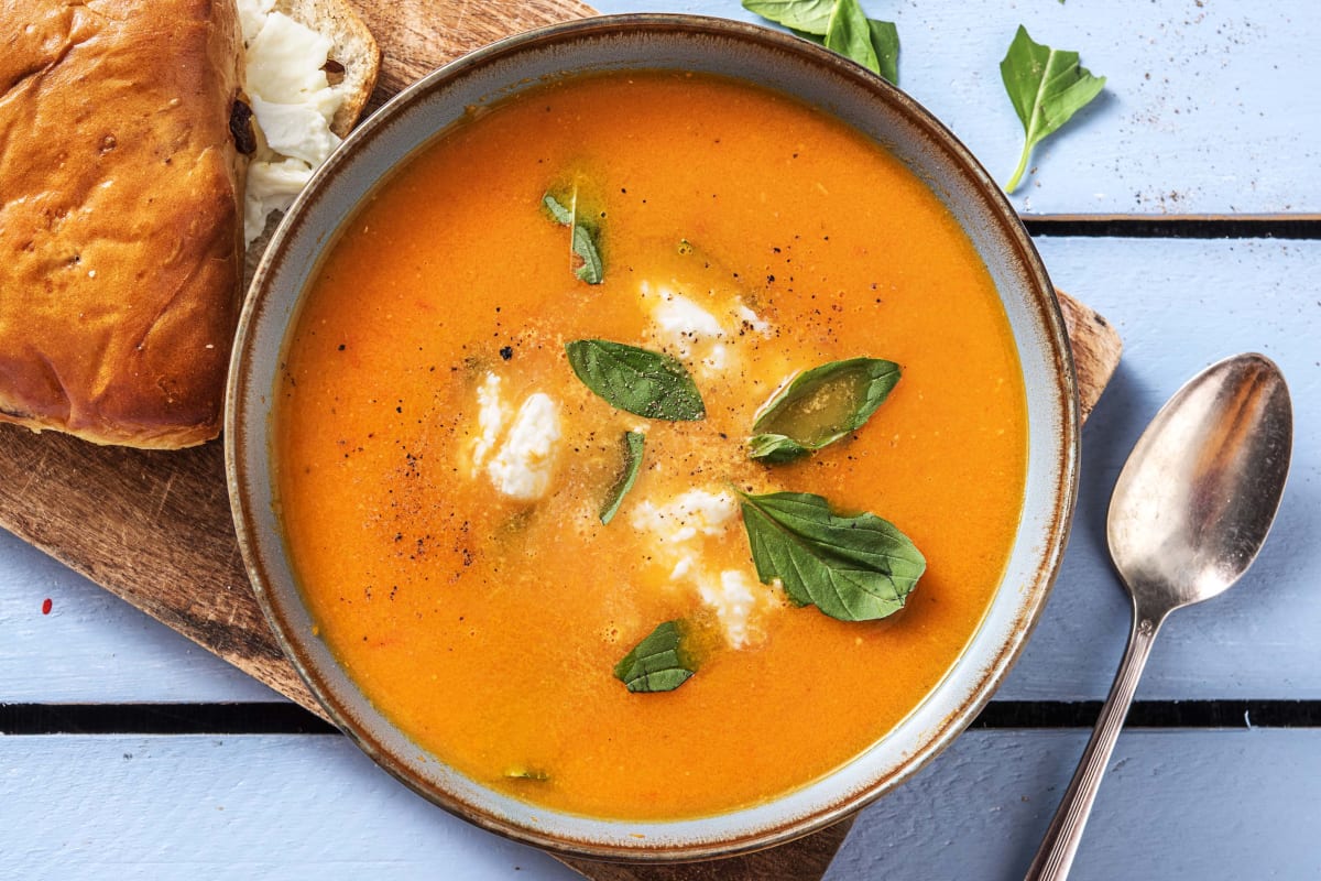 Soupe de carotte et de tomate et mozzarella de Bufflonne fondante