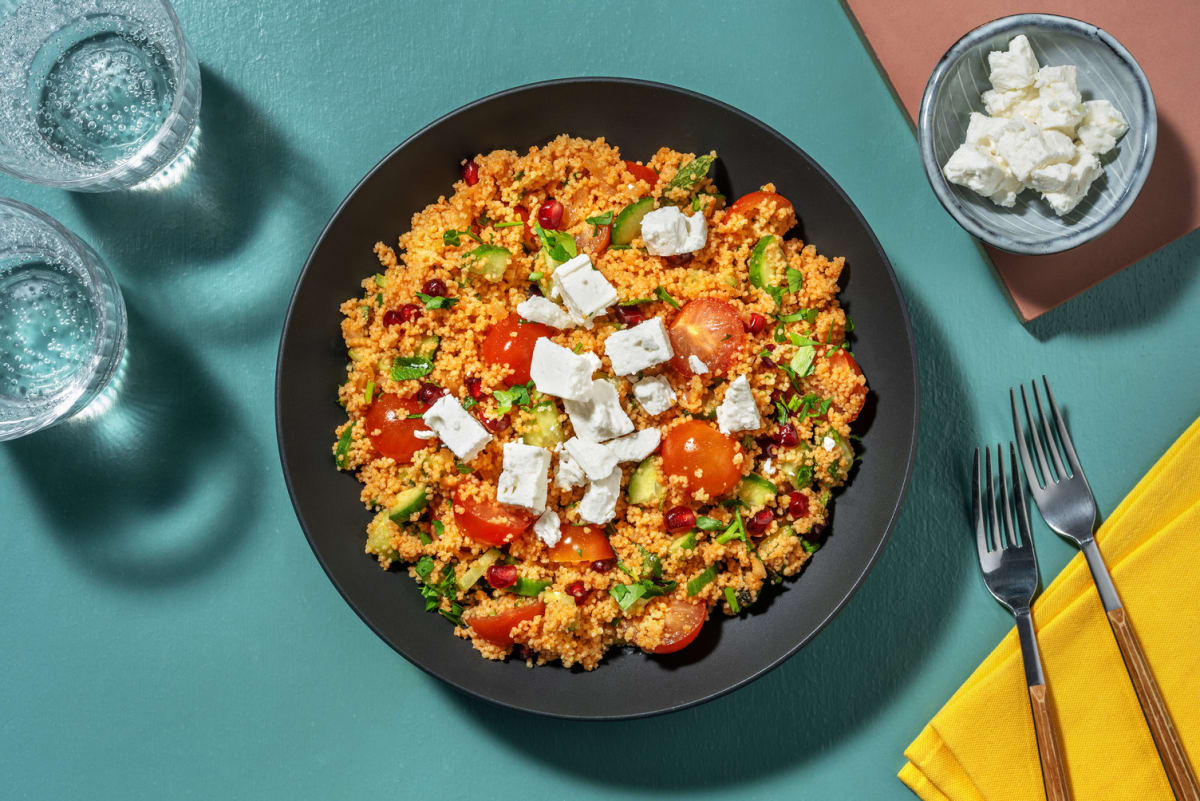 Ziegenkäse-Tabbouleh mit Granatapfel & Minz-Dressing