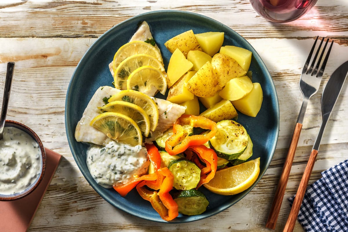Zitroniger Fisch mit mediterranem Gemüse