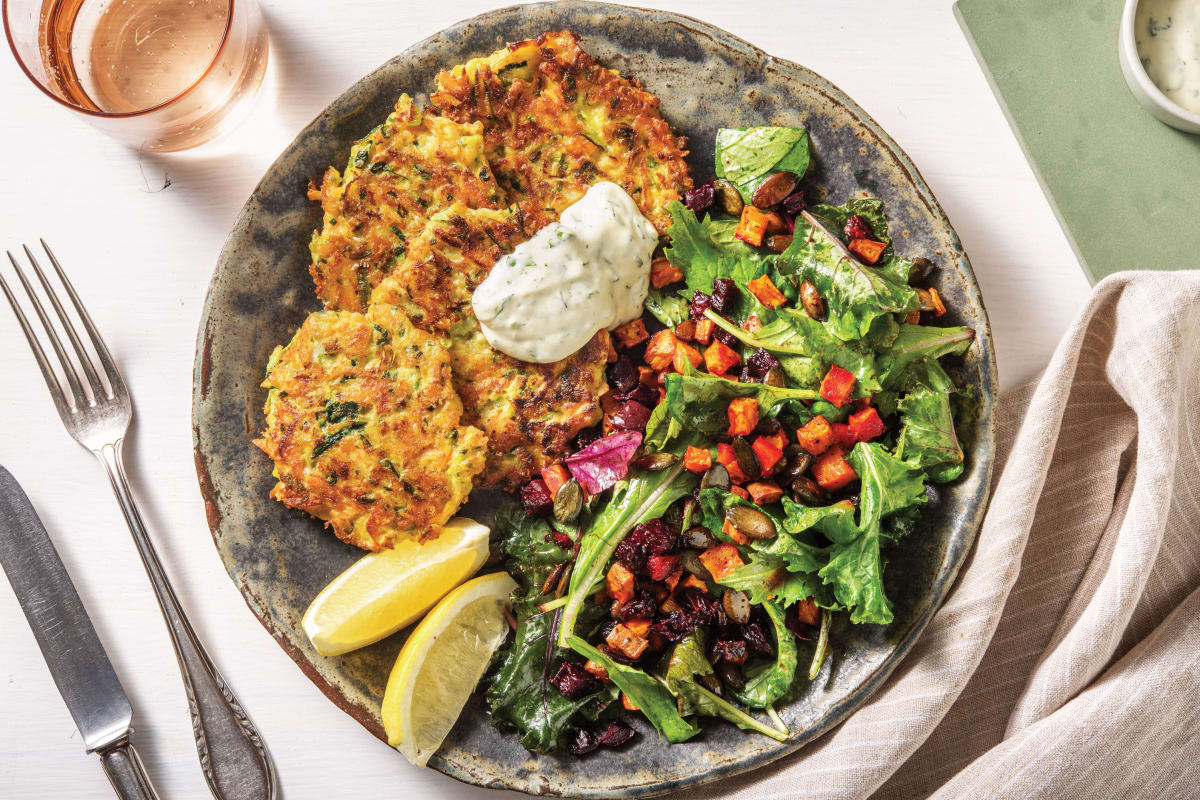 Golden Zucchini, Carrot & Cheddar Fritters