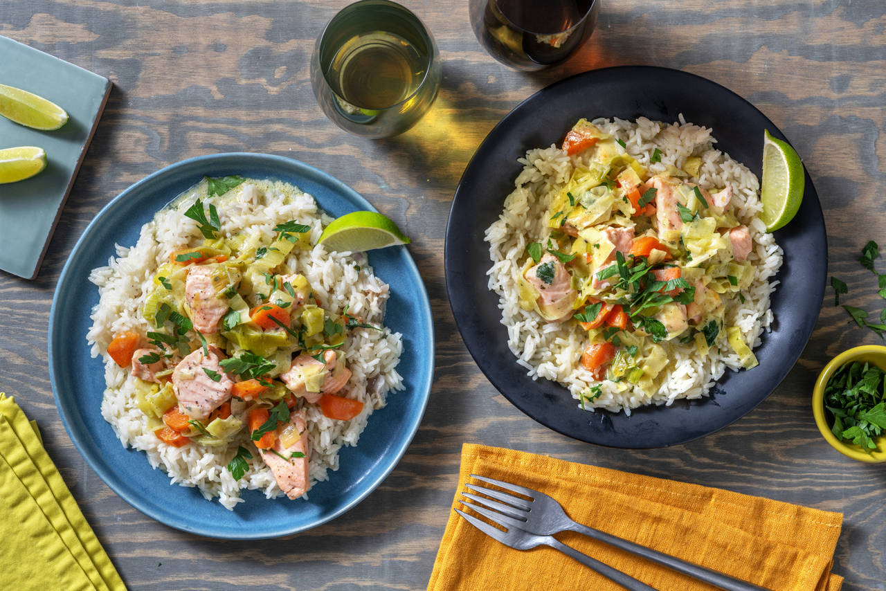 Blanquette de salmón con arroz basmati y perejil fresco