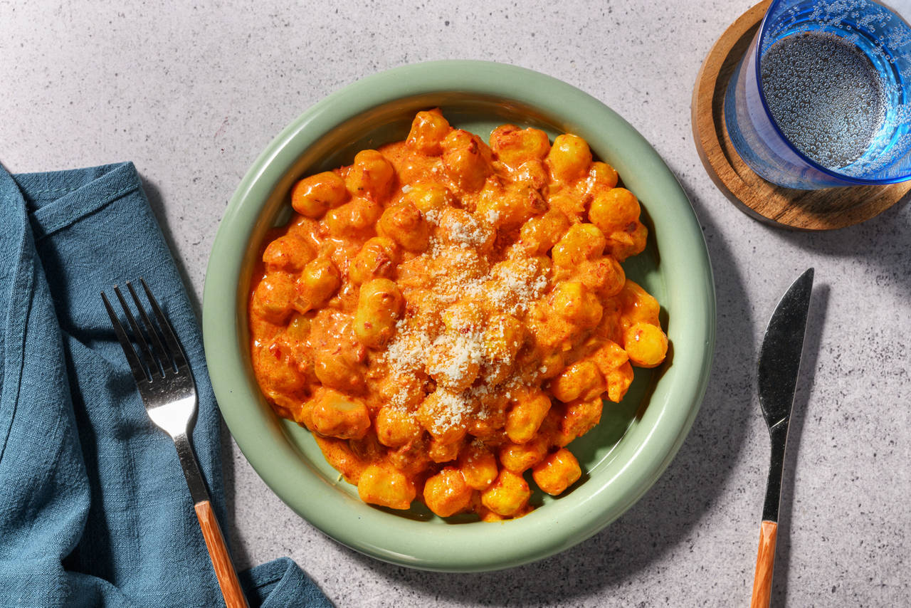 Gnocchis cremosos con sobrasada con queso pecorino