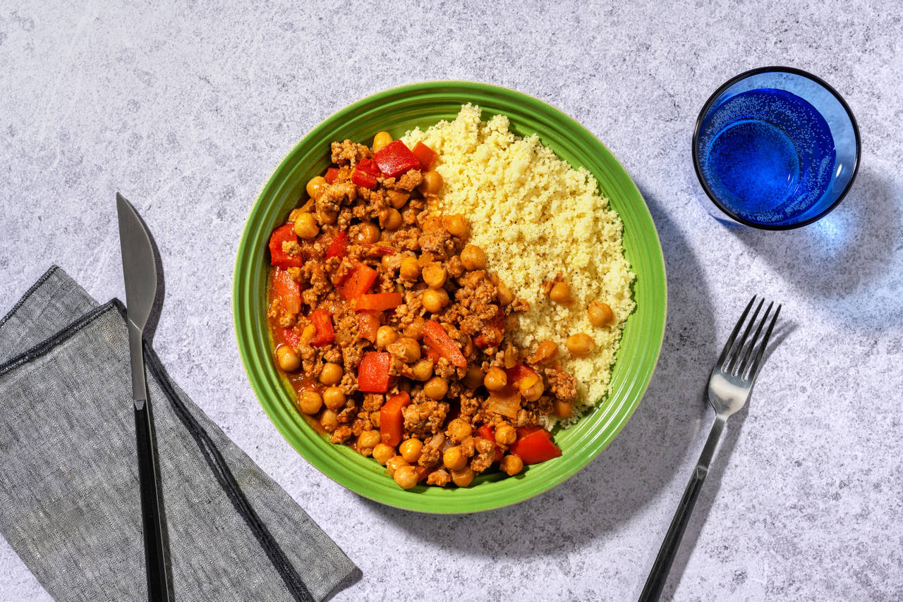 Ternera y garbanzos guisados al estilo marroquí con cuscús