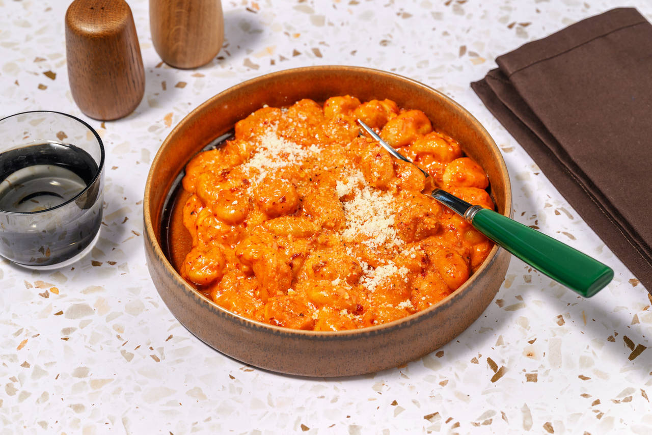 Gnocchis cremosos con sobrasada de Mallorca con queso pecorino
