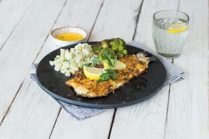 Panko-Crusted Trout with Lemon-Butter Sauce, Parsnip Mash, and Crispy Broccoli image