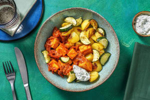 Korma-Curry mit Kofu auf Zucchini-Kartoffel-Gemüse image