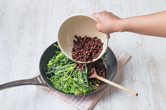 Cook the veggies and beans