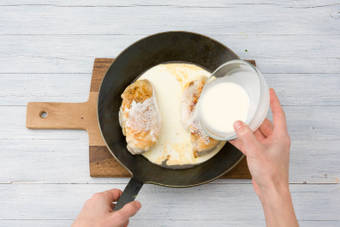 Add the cream to the pan