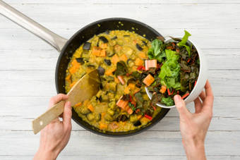 Add your kale and rainbow chard mix to the curry