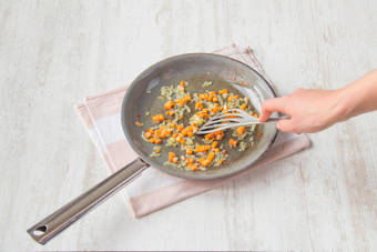 Gently fry the chilli, carrot and shallot