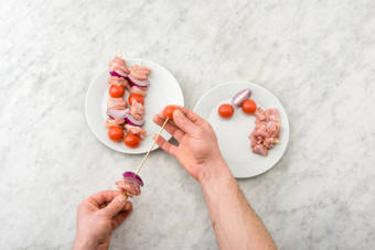 Assemble the chicken skewers