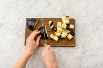 Chop the aubergine